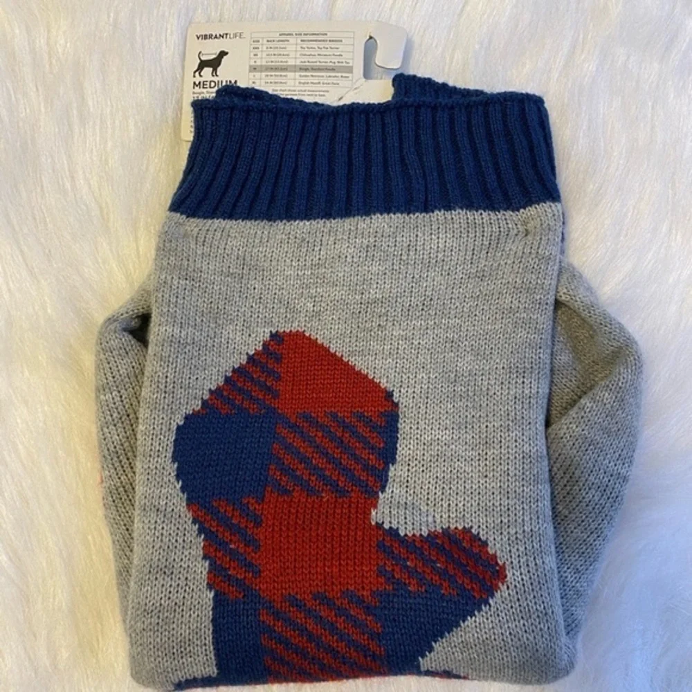 Vibrant Life Dog Sweater Size Medium Plaid Deer Christmas Pet‎ Clothes